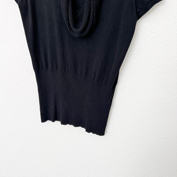 [Express] Black Cowl Neck Ribbed Knit Short Sleeve Sweater Top Size Medium M - Picture 6 of 9